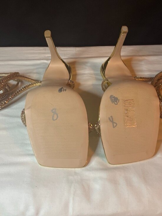 Steve Madden Gold Rhinestone Lace-Up Heels trappy Sandals - Picture 4 of 6